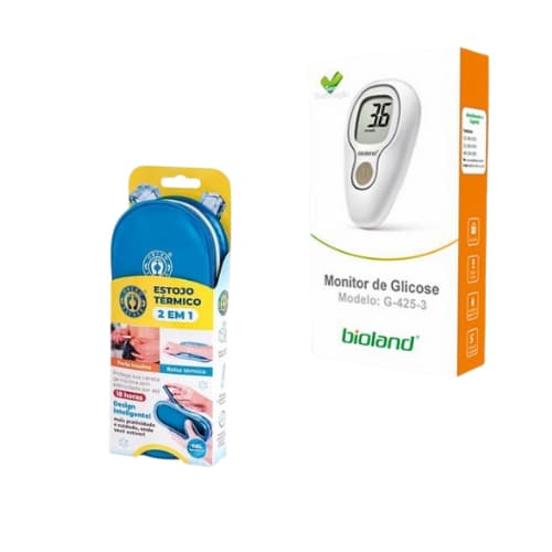 Combo: Kit Aparelho Glicose Bioland G425-3 com 25 Tiras + Estojo Térmico Icepauher 2 em 1 Orthopauher