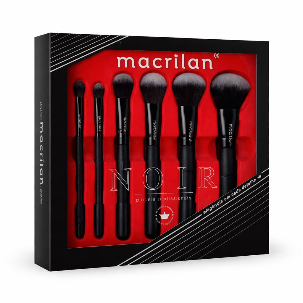 Kit Pincéis Profissionais Maquiagem 7 Unidades Macrilan ED009 Linha Noir