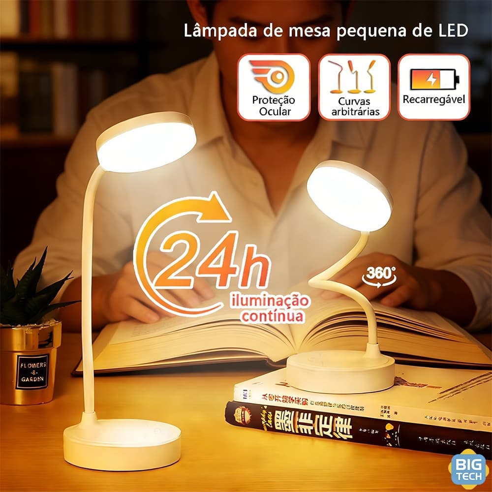 Luminária Abajur De Mesa Sem Fio Mesa LED Usb Recarregável  Lâmpada Abajurs Quarto Flexível