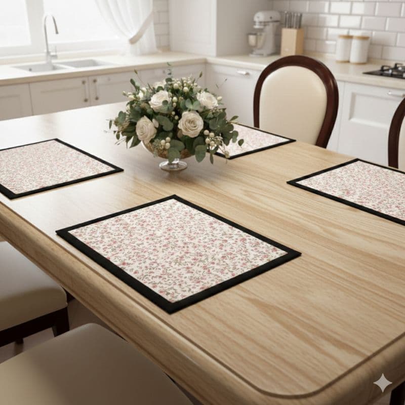 Kit 4 Peças Jogo Americano Floral para Cozinha em Material Resistente