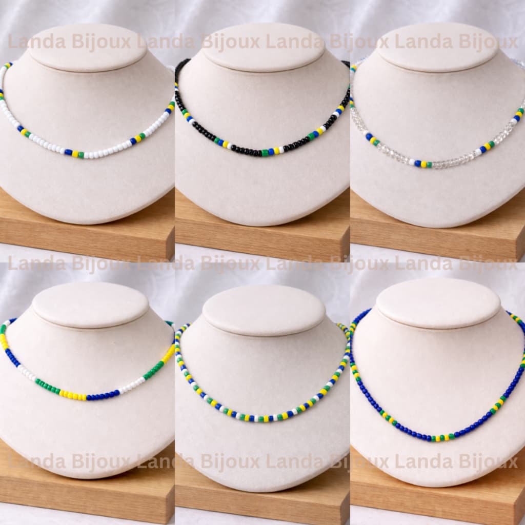 Colar Gargantilha Choker Miçanguinhas Brasil Copa do Mundo 2026 Hexa Verde e Amarelo