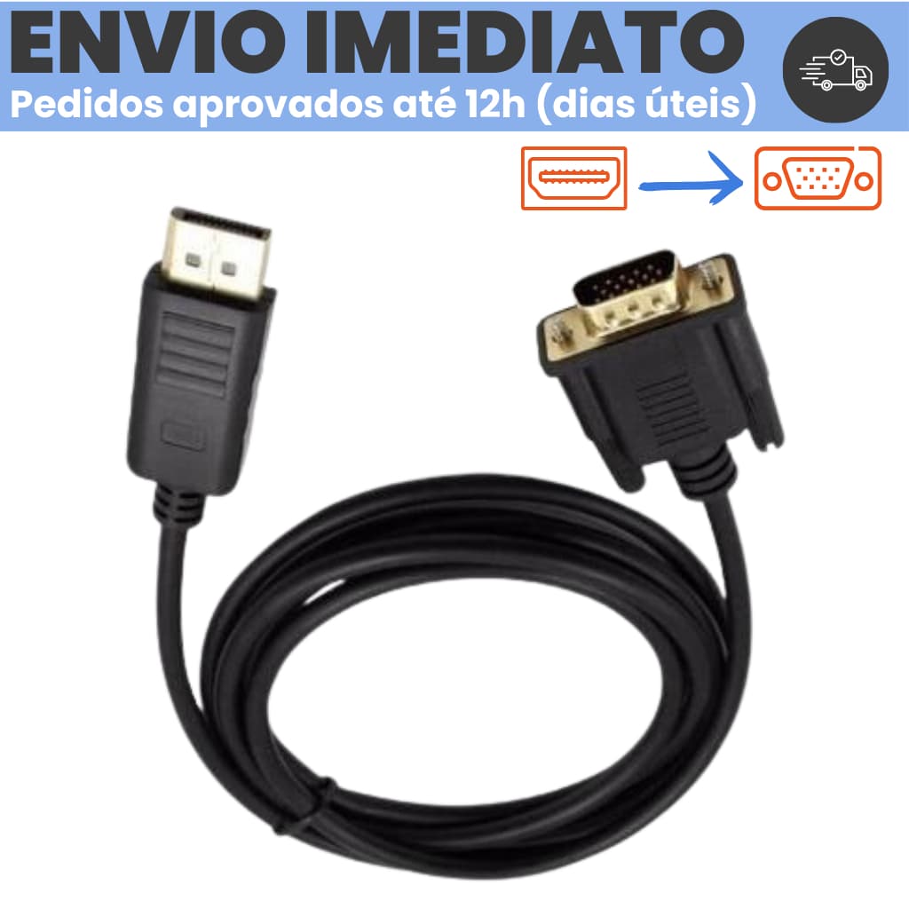 Cabo Conversor DisplayPort para VGA Macho 1,8m | Full HD | PC Notebook Projetor TV Monitor