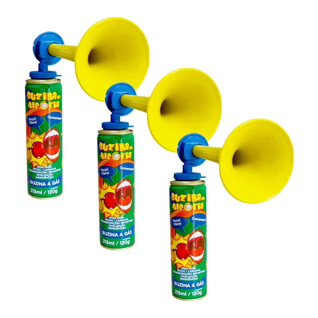 Kit 3 Buzina Corneta da Alegria a Gás 250ml - Carnaval, Festas, Jogos e Eventos