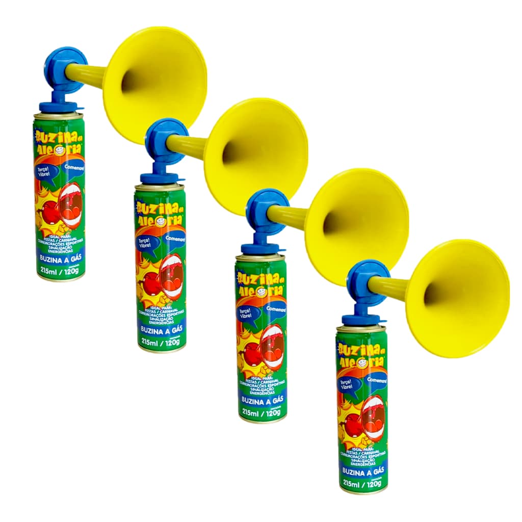 Kit 4 Buzina Corneta da Alegria a Gás 250ml - Carnaval, Festas, Jogos e Eventos