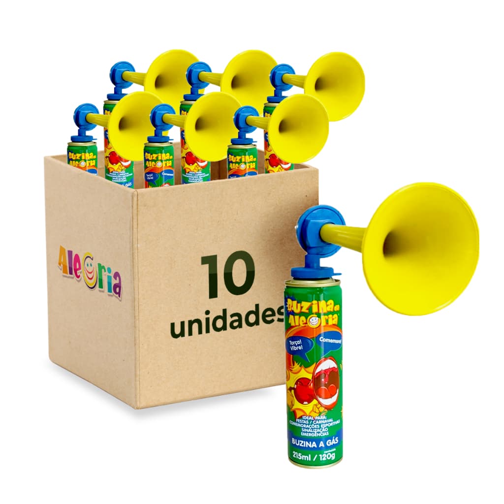 Kit 10 Buzina Corneta da Alegria a Gás 250ml - Carnaval, Festas, Jogos e Eventos
