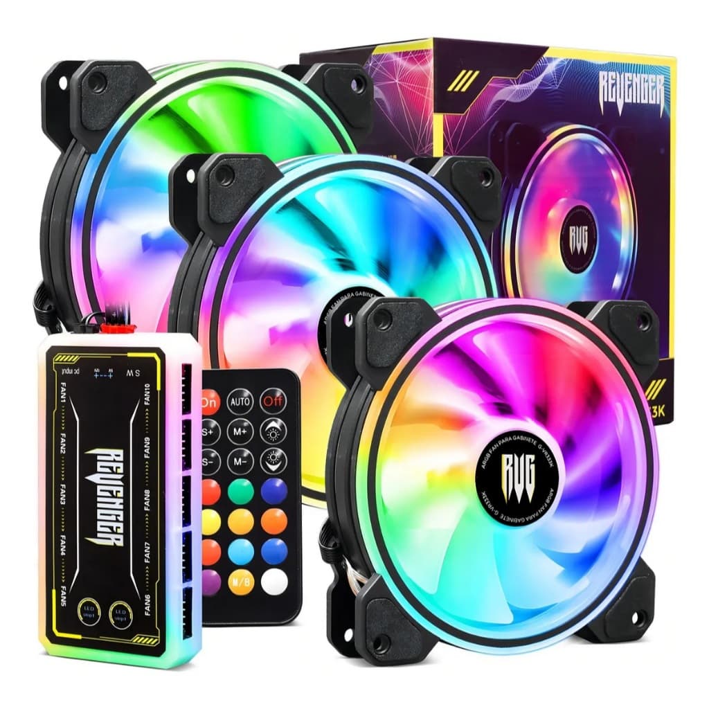 Kit 3 Cooler Fan 120mm Rgb Gabinete Controlador Hub Controle