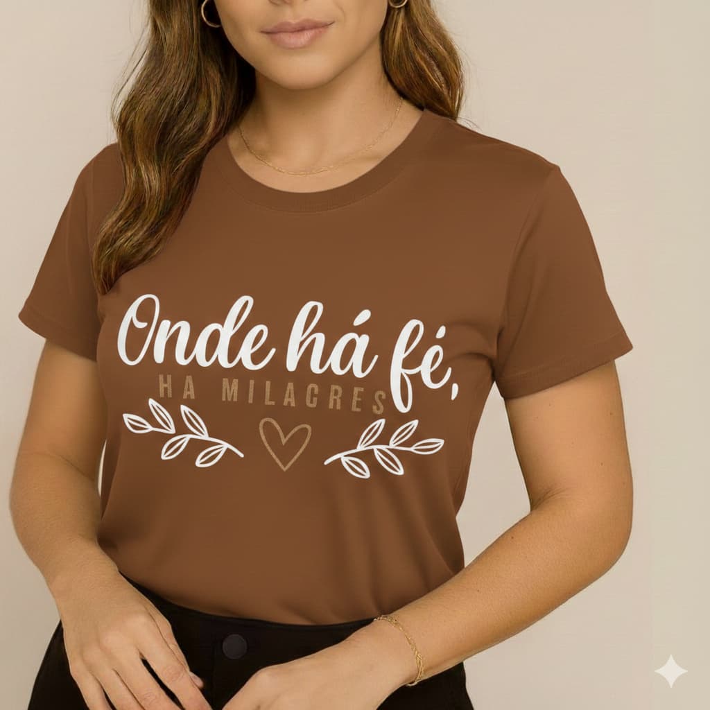 Blusa Feminina Algodão Cristã Evangélica TShirt Camiseta Onde há Fé Marsala 100% Algodão Envio Imediato