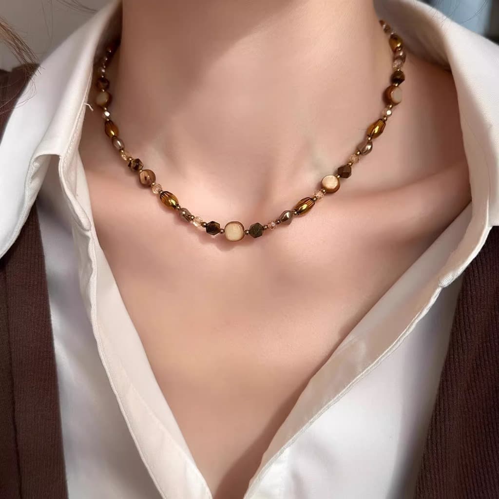 Natural Olho De Tigre Pedra Gargantilha Colar Para Mulheres Na Artesanal Frisado Corrente Jóias，Acessório Fashion Y2K