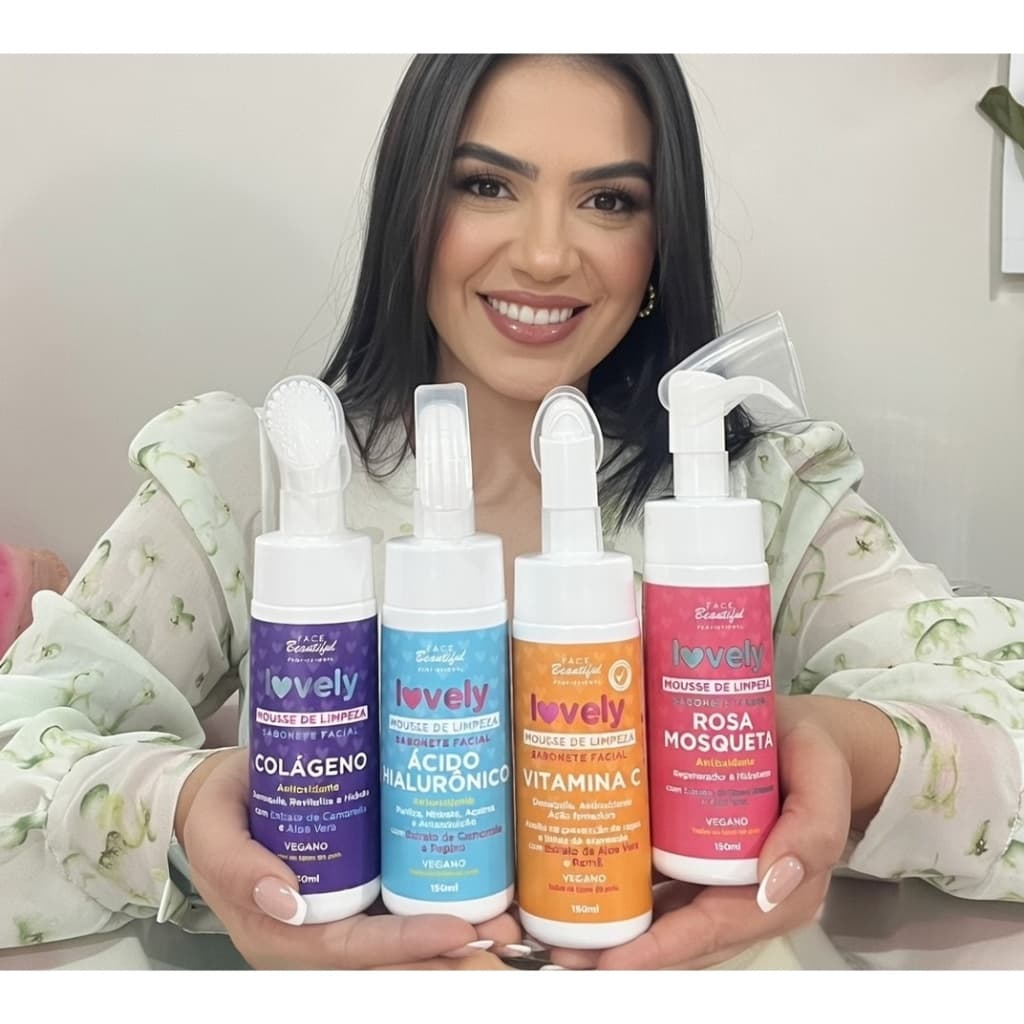Mousse de Limpeza Facial Face Beautiful Lovely 150ml com Escova - 4 Variantes