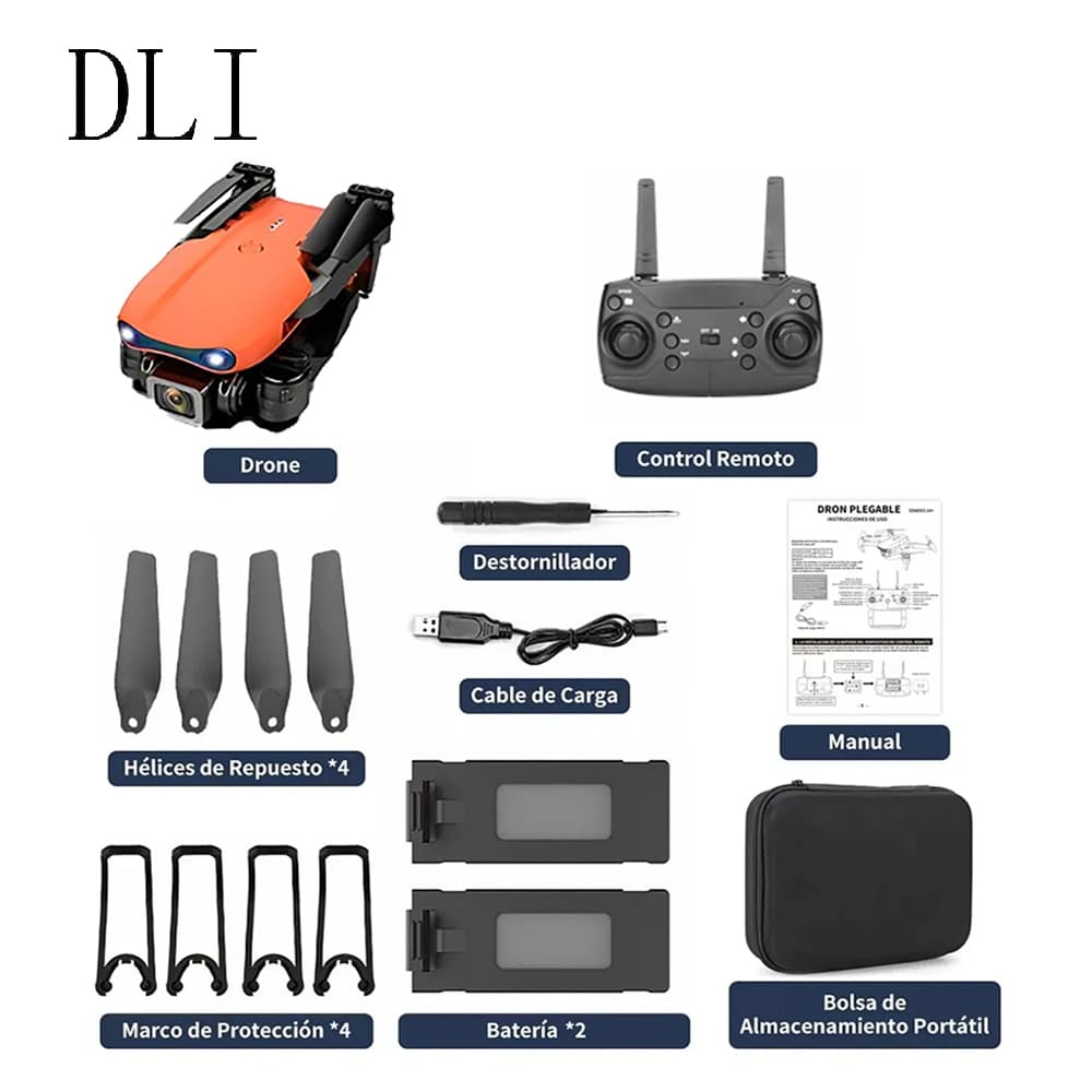 DLI Mini Drone E99 RC 4K Drone com WiFi Fotografia Aérea Helicóptero Quadcopter Dobrável 2 Baterias