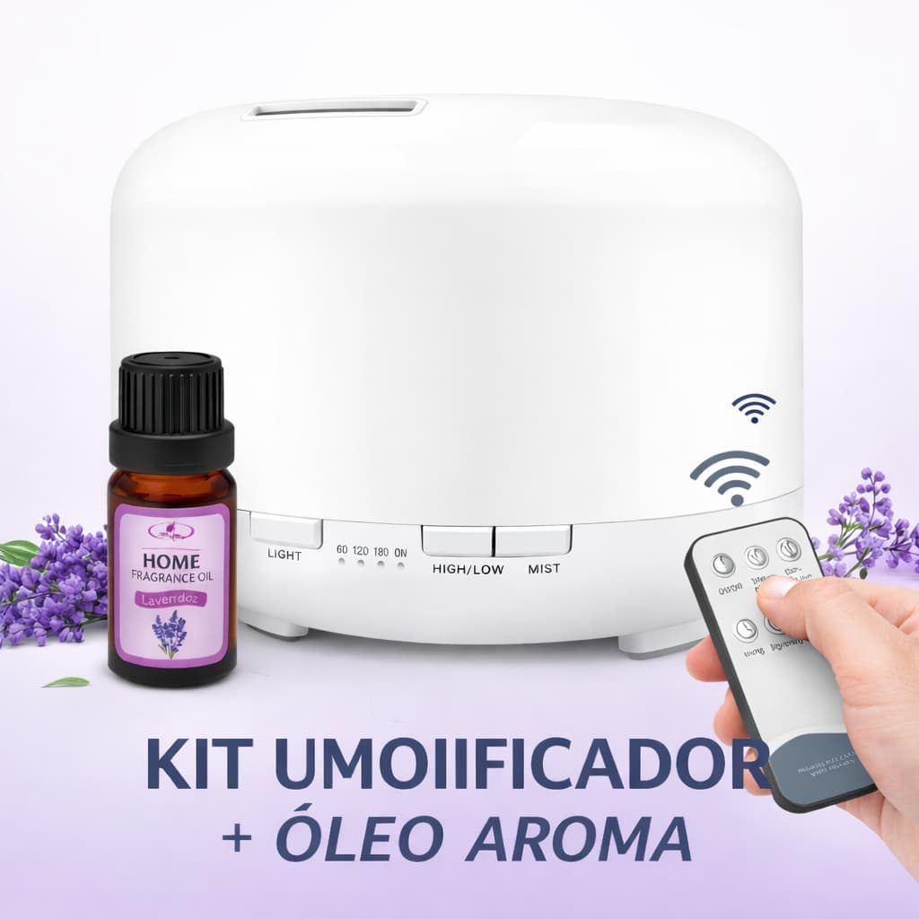 Umidificador de Ar 500ML com Luz LED 7 Cores e Controle Remoto para Ambiente