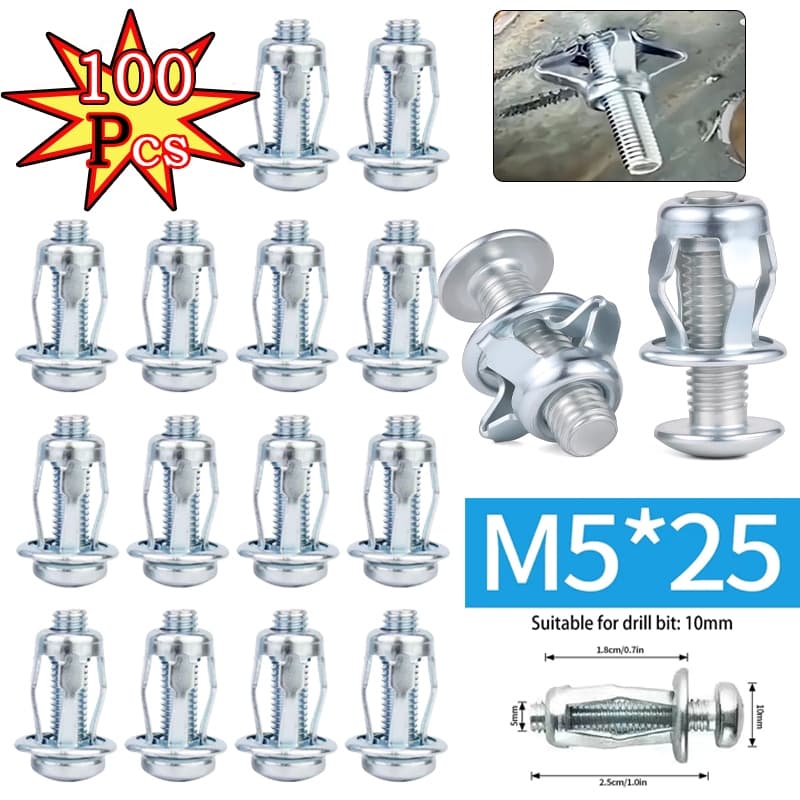 100-10Pcs M5x25mm Porcas de Macaco Porcas de Pétala Porca de Expansão Fixações Finas Cavilhas com Parafusos Montagem