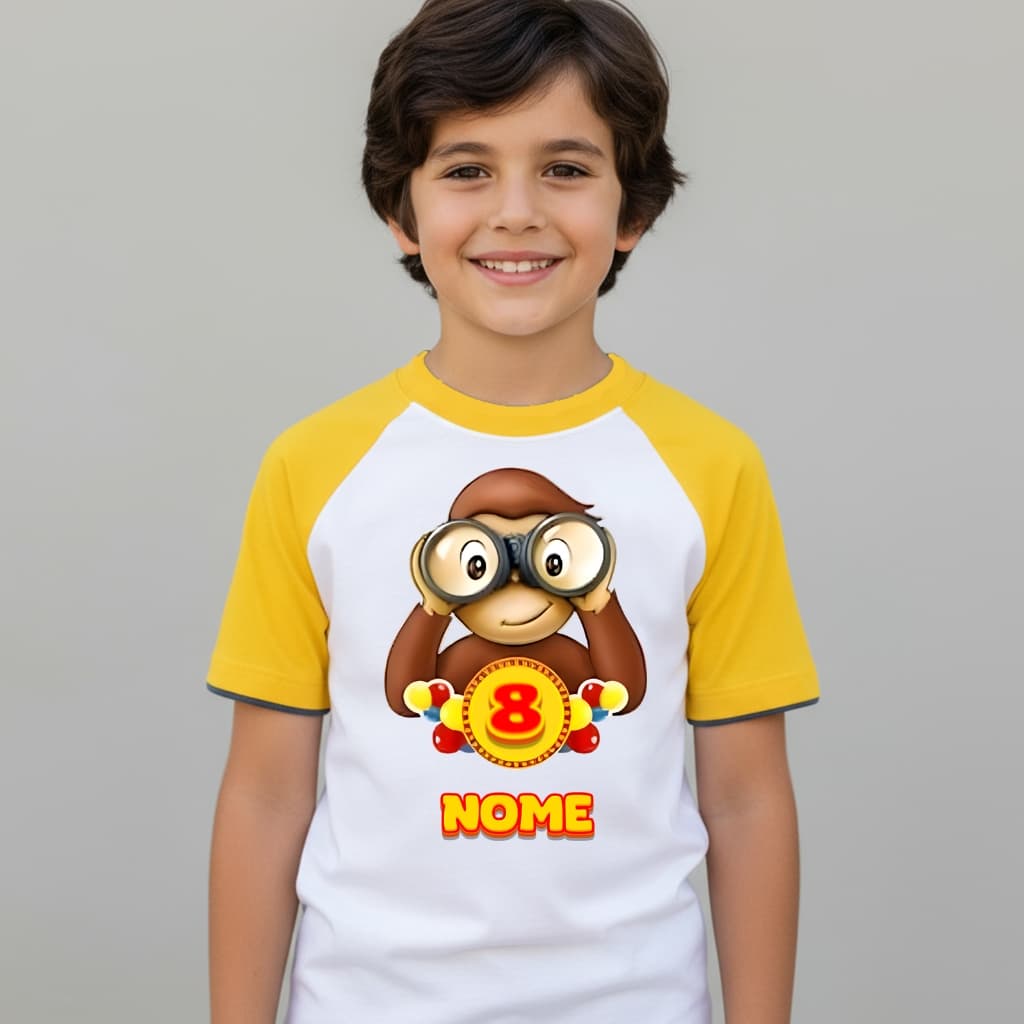 Camiseta Aniversário George o Curioso Customizado Nome e Numero