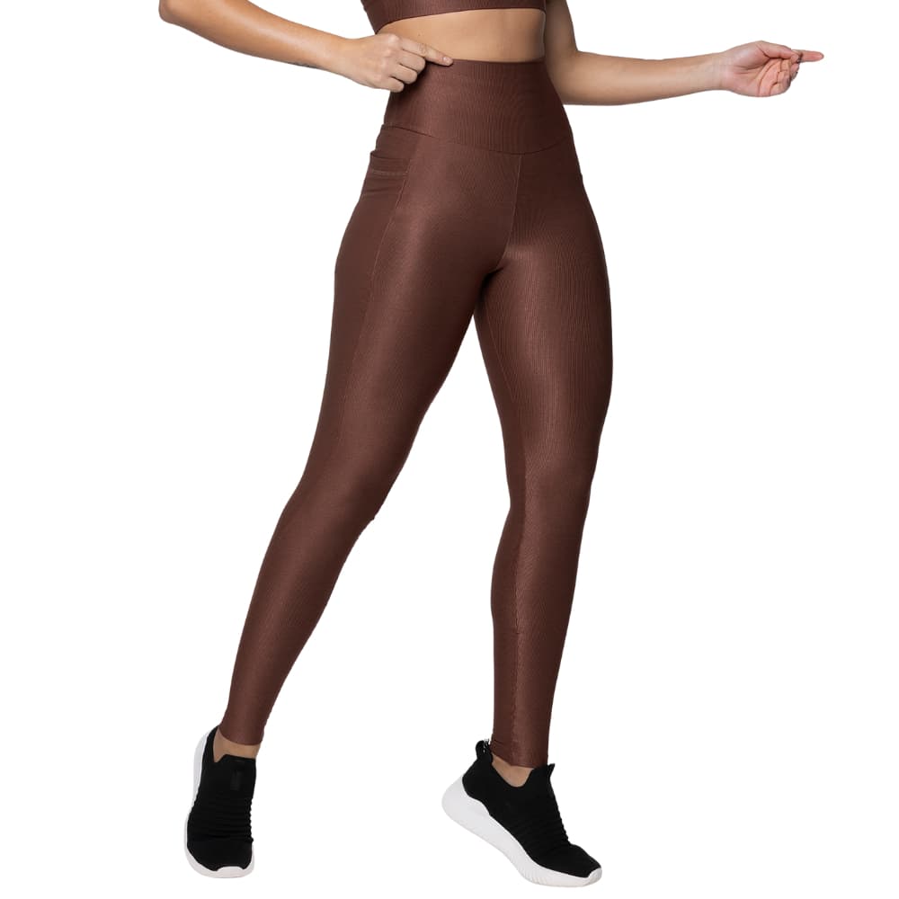 Legging Fitness Canelada Feminino com Bolso Lateral | Academia, Corrida e Treino