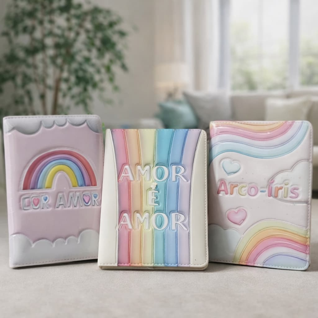 Mini Caderno 3D Arco Íris Infantil Feminino 96 Folhas 13x18 Cm