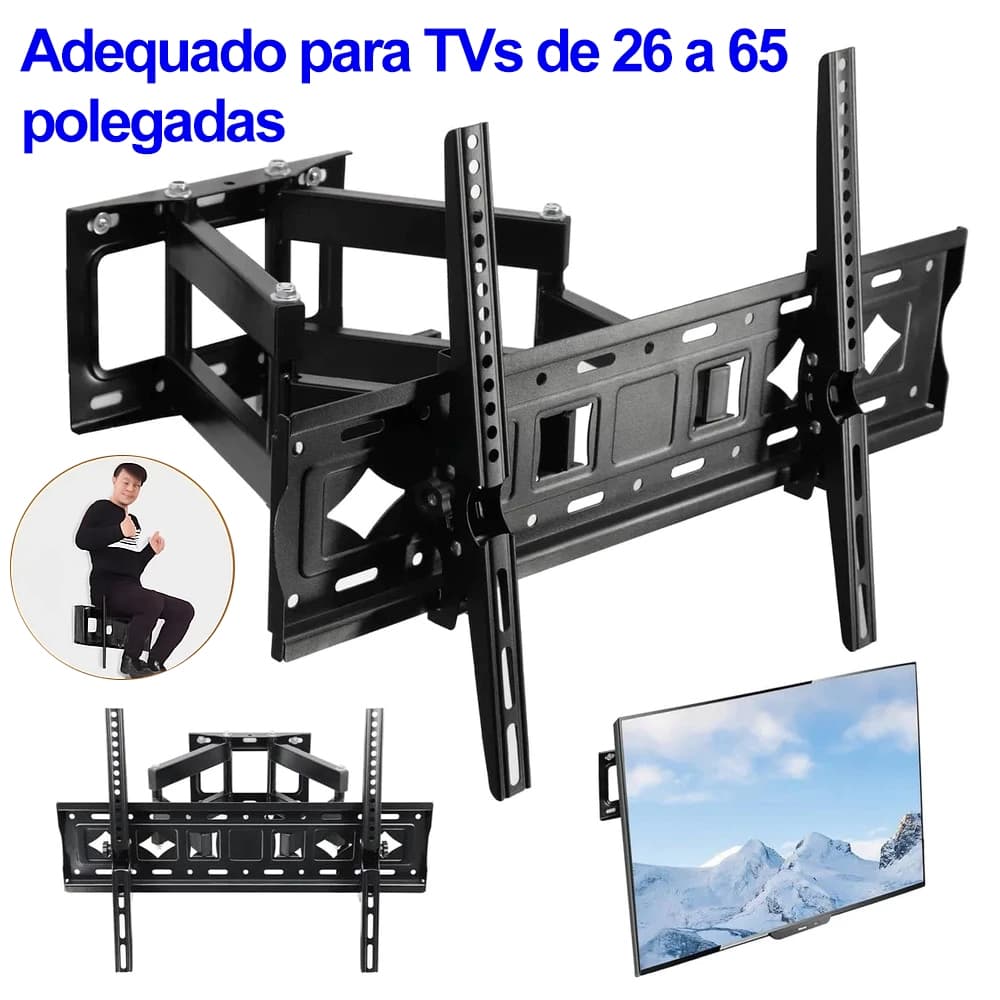 Suporte tv Multiarticulado De Parede Para Tvs 26 A 65 Pol Preto Articulado Televisores Polegadas
