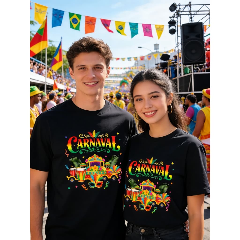 Camiseta Casual Premium 100% Blusa Carnaval Feminina Masculina Estampa Carnaval Colorida e Alegre