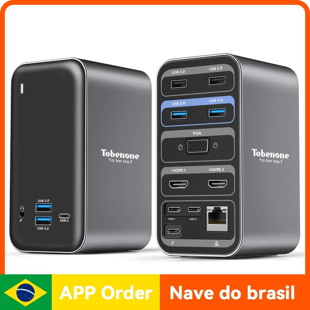 Adaptador Hub Tobenone UDS13 Portas 3 Monitores HDMI 4K USB-C Docking Station Universal Mac/Windows