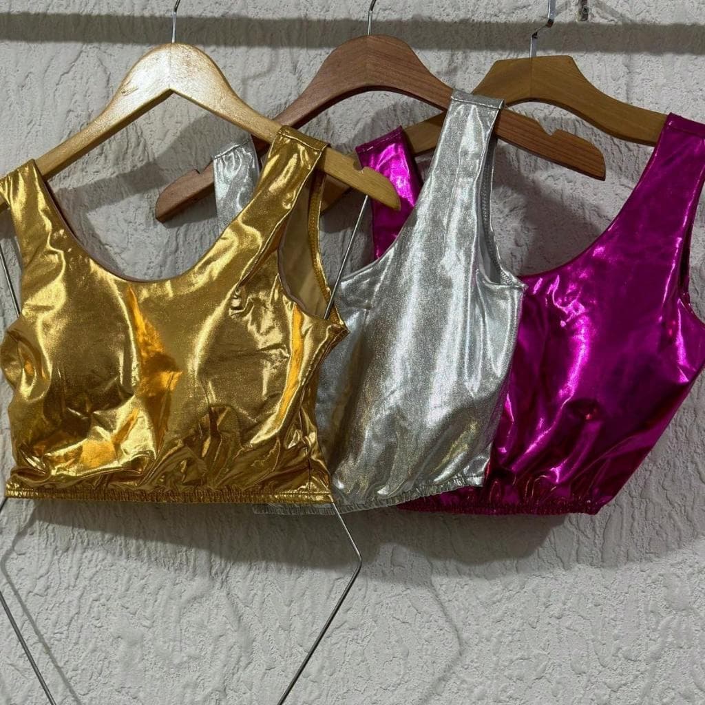 Cropped Carnaval 2026 Tecido  Metalizado  com bojo tamanho único veste 38-40