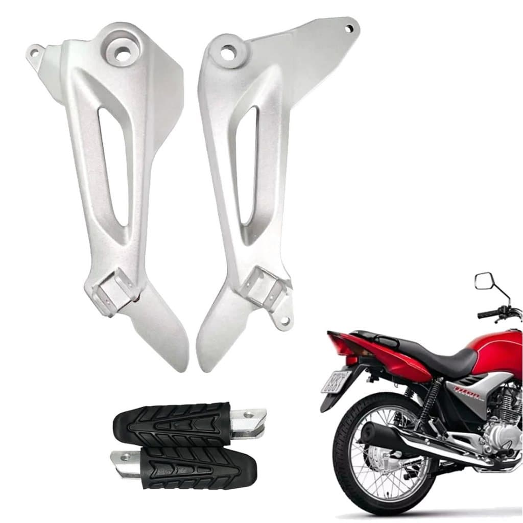 Kit Suporte Bacalhau apoio passageiro moto Honda CG Titan 150 Fan Mix 2009 até 2013 + Pedaleiras (par)