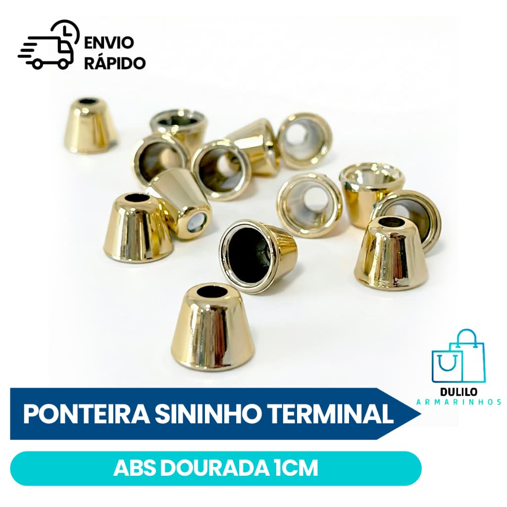 Ponteira Sininho Terminal ABS Dourada 1 cm Cordão Roupas Biquíni