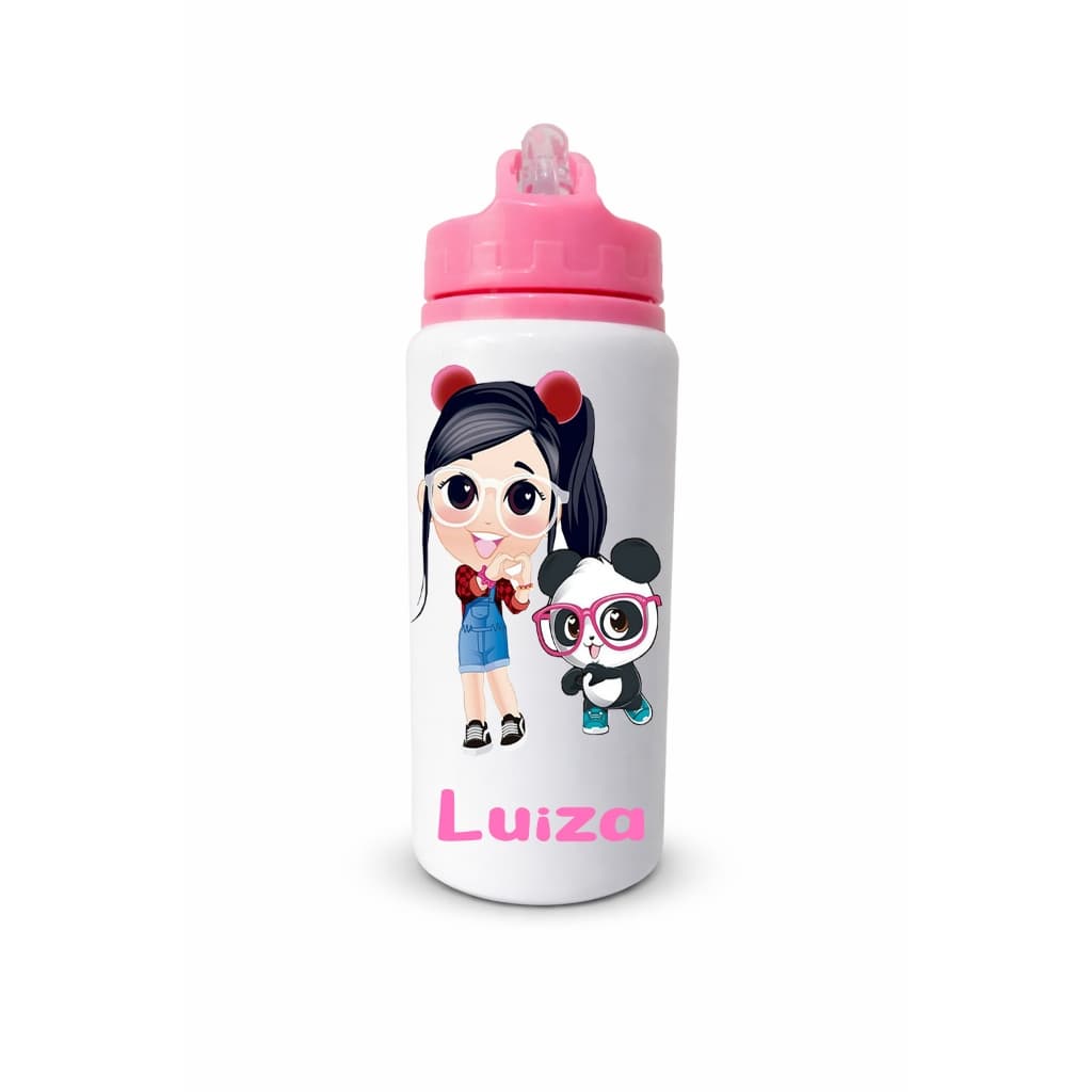 Garrafinha de água personalizada canudo 600ml alumínio - nome - infantil - fofo