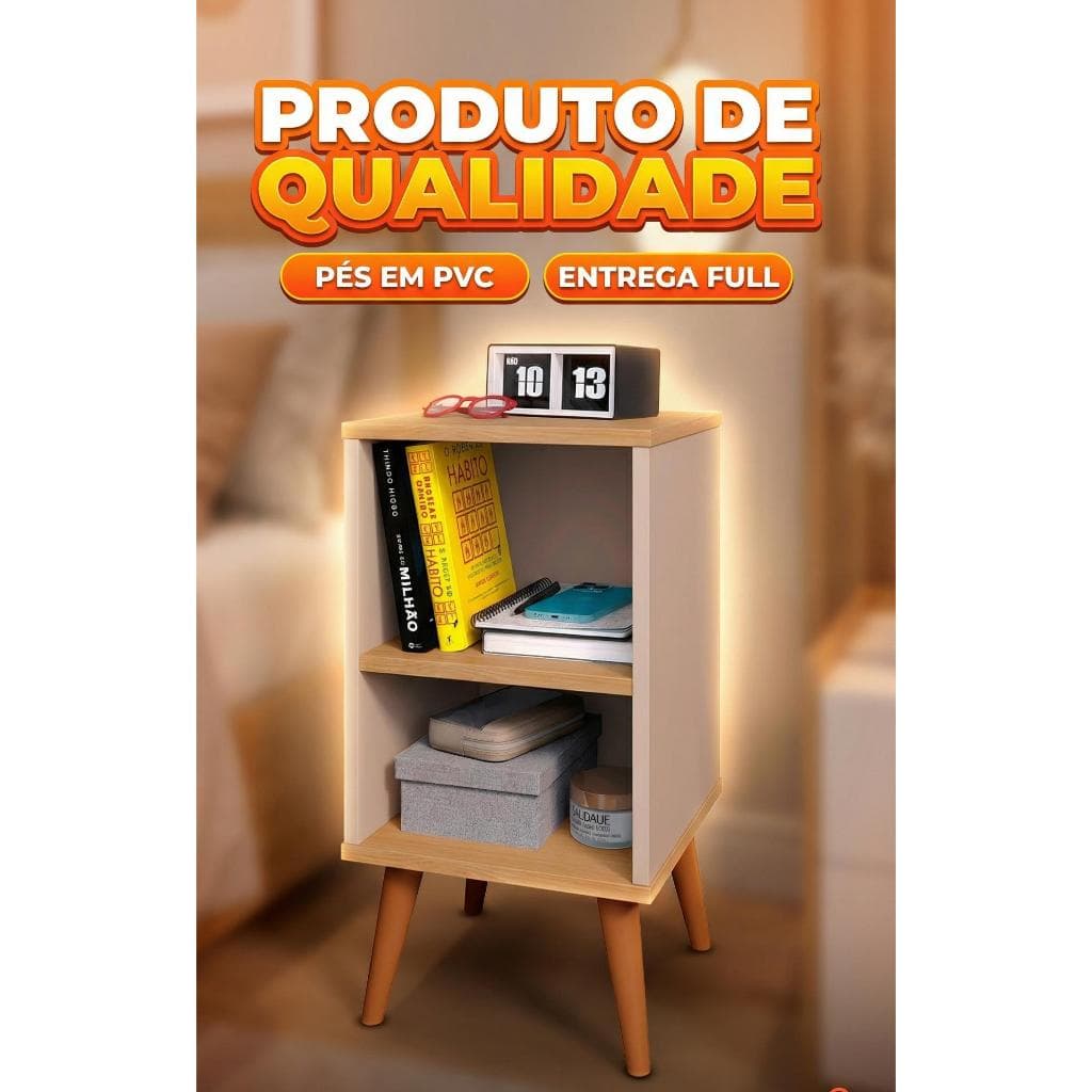 Mesa de Cabeceira Retrô Charme Criado Quarto com prateleira Nicho Varias Cores