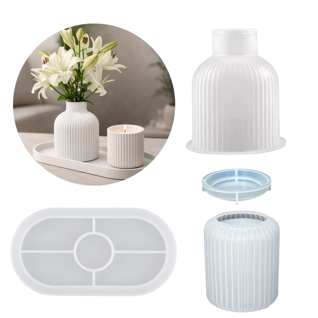 Kit Formas de Silicone Bandeja + Vaso + Porta Objetos Riscado - Molde para Fabricação Própria