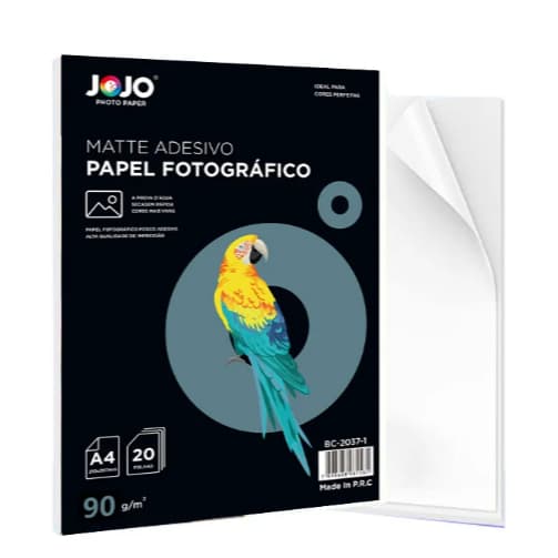 Papel Fotográfico Adesivo Matte A4 90g Branco  20 Folhas Jojo - Adesivo Matte - Adesivo A4