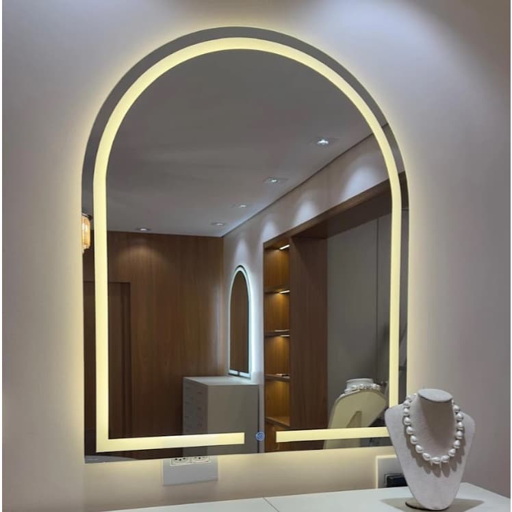Espelho Oval Janelinha Penteadeira, Lapidado,  3 tons de LED, Jateado, Botão Touch, Fonte Slim várias medidas Janelinha