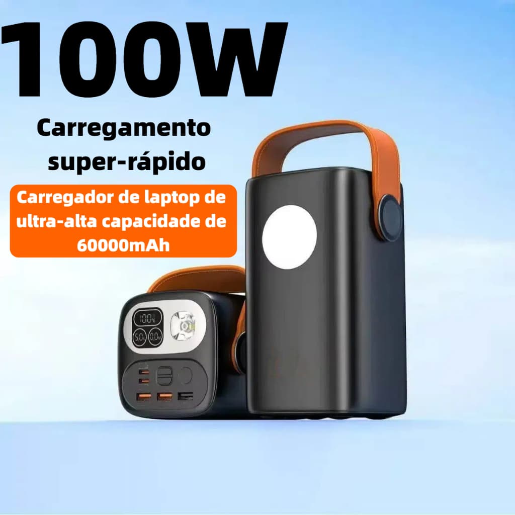 Carregador Portátil Power Bank Grande 60000mah Turbo 100W PD Rápido  Para Mini Starlink Notebook Celulares KA-9897
