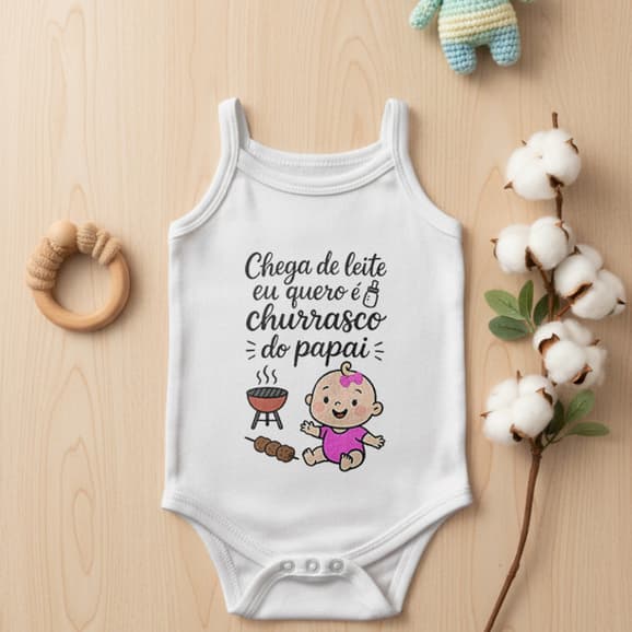 Body Infantil Alcinha Churrasco do Papai | Estampa Bebê Divertida Premium