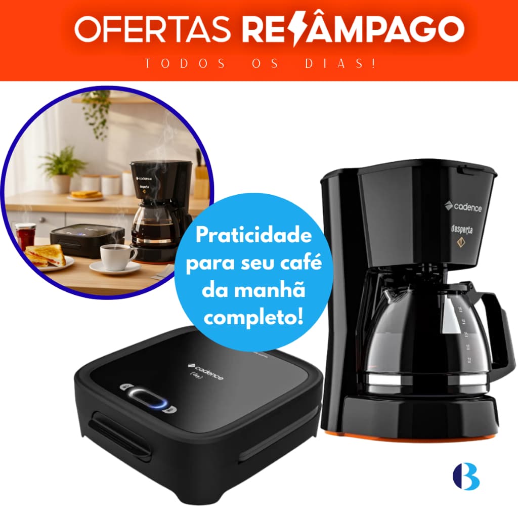Kit Café da Manhã Cadence - Sanduicheira E Grill Click Com Cafeteira Desperta Constrast 18 Xícaras.