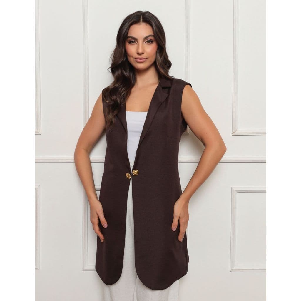 Jaleco Colete Feminino Alexandra Marrom Gardenia Jalecos
