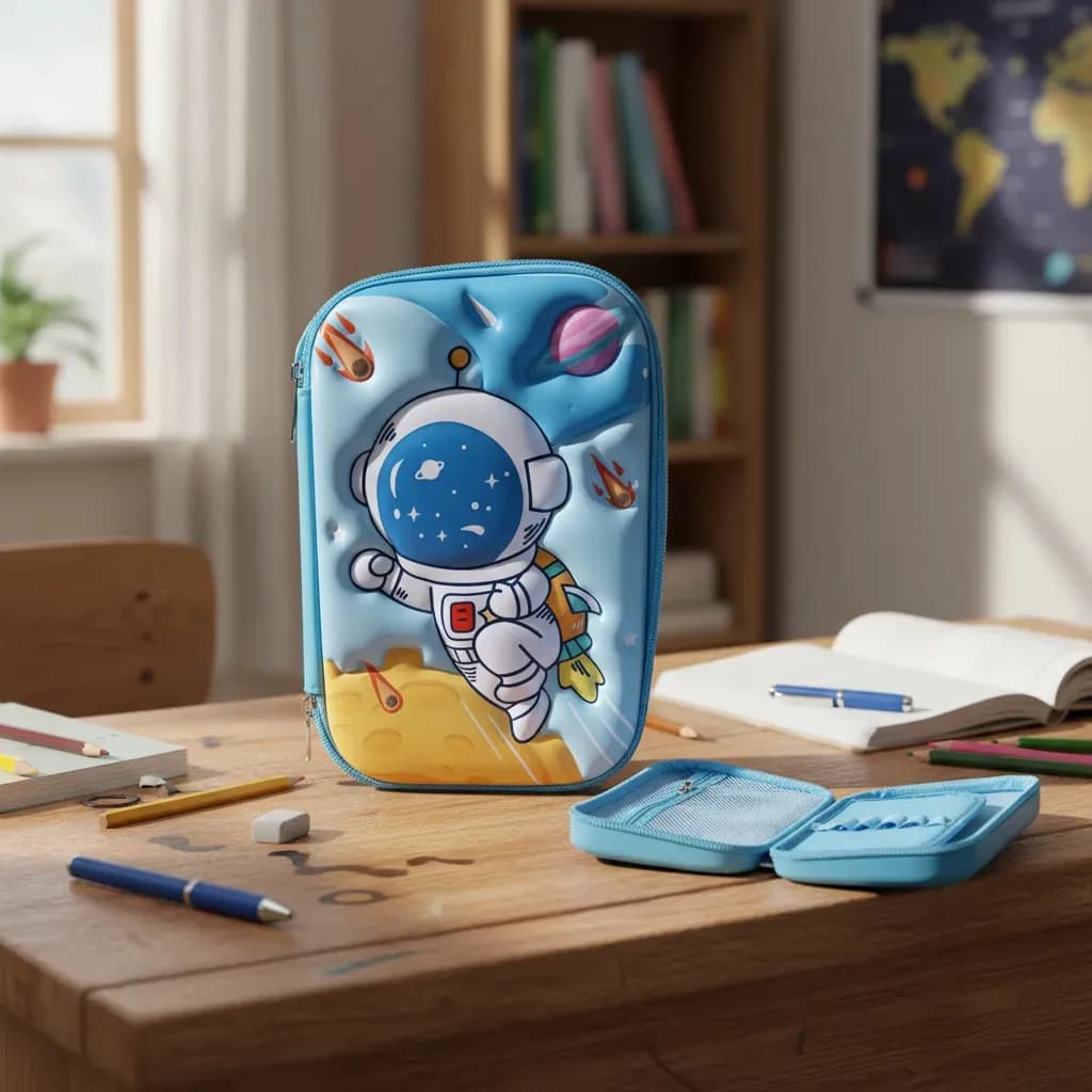 Estojo Escolar com estampa 3D em relevo com tema astronauta para crianças