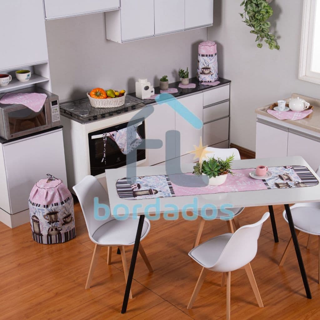 Jogo De Cozinha Kit 10 peças Estampado Kit Completo - Café Rosa