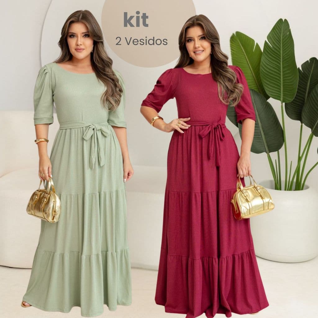 Vestido Longo Canelado Premium Elegante e Confortavél