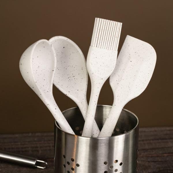 Kit Utensílio de cozinha em Silicone Vanilla Resistente Brinox Espátula Colher Conha Pegador