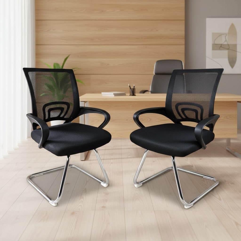 Conjunto 2 Cadeiras Escritório Interlocutor Fixa Atendimento Cliente Estofada com Encosto Tela Mesh Pés Fixos