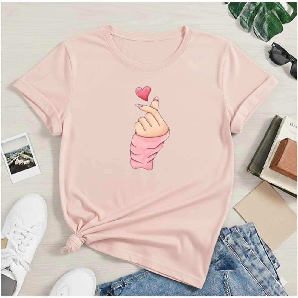 Camiseta Feminina Mão Coreana Dorama 100% Algodão T Shirt Estampada Dorama Tendência Blusa Camisa