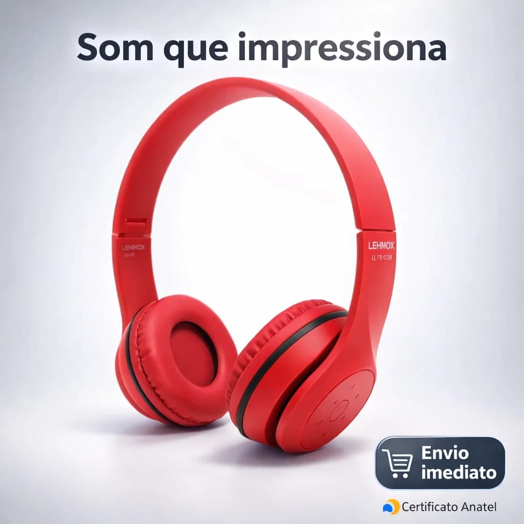 Fone de Ouvido Bluetooth Sem Fio Lehmox LEF-1003 Dobrável Conforto Premium com Microfone