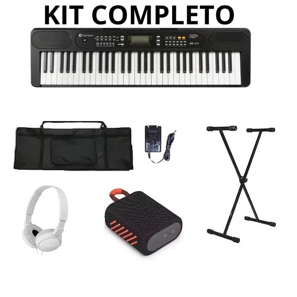 Kit Teclado Musical Harmonics He-300 Musical 61 Teclas Usb