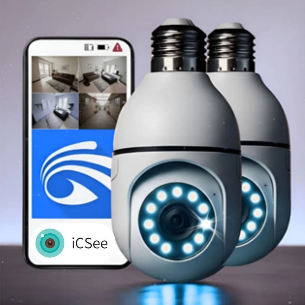 Kit 2 Câmeras Lâmpada Espiãs Wifi Giratória 360° Com Visão Noturna Hd Icsee Jt-8177