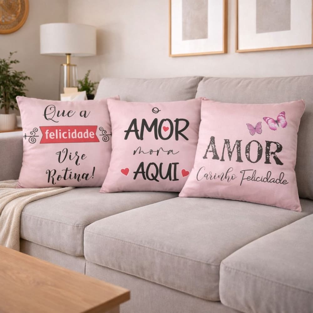 Kit 3 Almofadas Cheias Decoração Estampas Digitais Casa Luxo