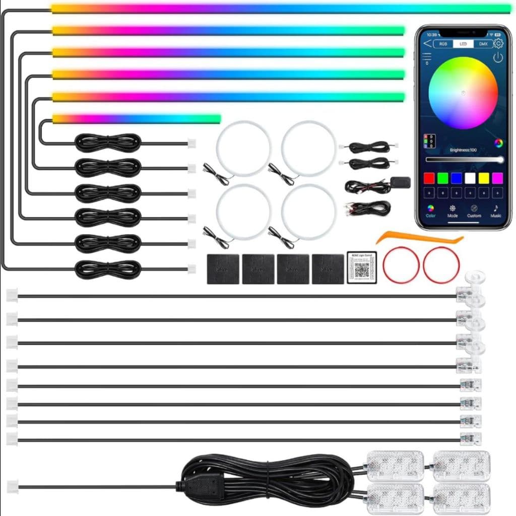 Kit iluminação Neon led interna automotivo Bluetooth RGB gradual painel portas 10in1 18in1 22in1