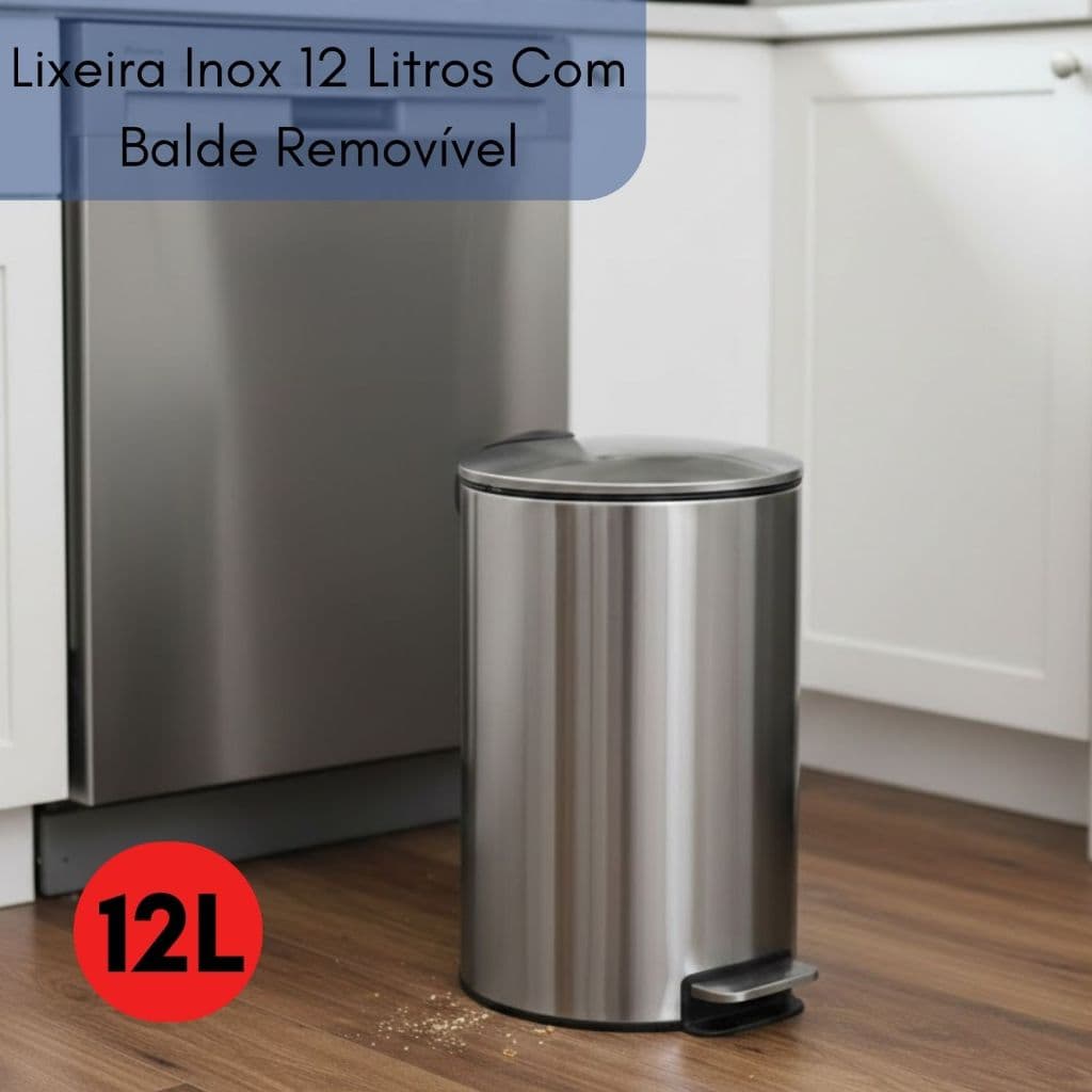 Lixeira Slim Inox 12L Com Pedal E Balde Removível -Moderno Pratico Durável Cozinha Banheiro