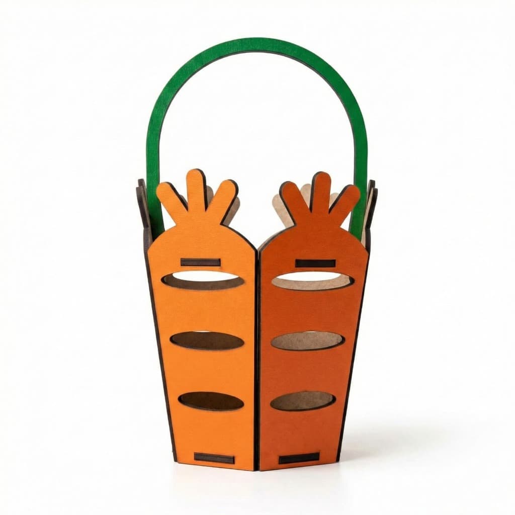Kit Cestinha de Cenoura Em MDF Laranja e Verde