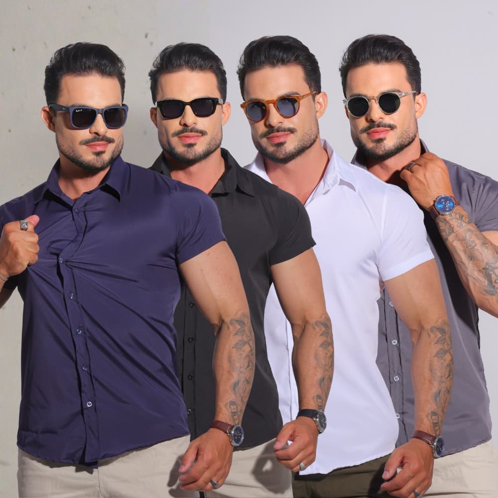 Camisa Masculina Premium Slim com Elastano Ajuste ao Corpo Não Amassa
