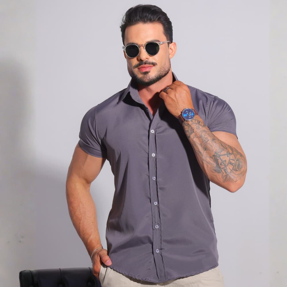 Camisa Masculina Slim Fit com Elastano Não Amassa Conforto Premium