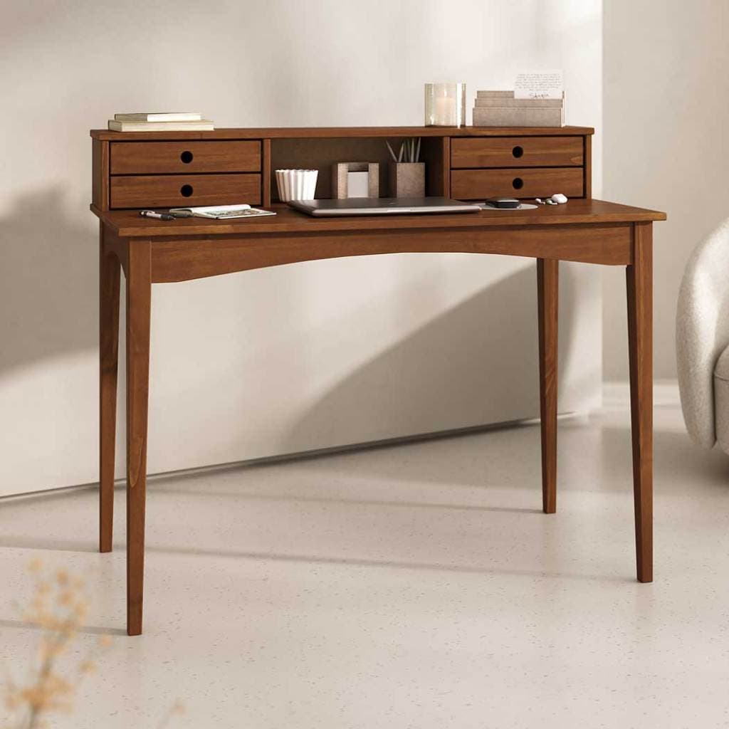 Mesa Escrivaninha Retro Madeira 4 Gavetas 1 Nicho Milano Castanho